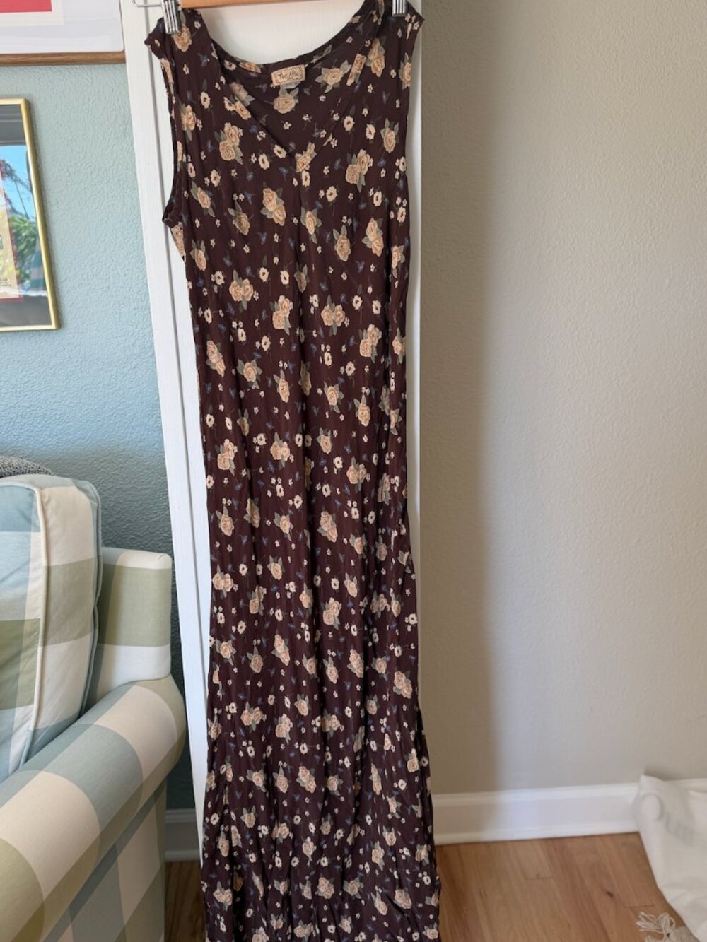 The Attic U.S.A Vintage 1990s Brown Grunge Floral Sleeveless Dress